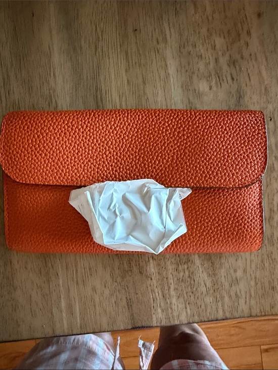 Handbags - Orange Textured Leather Women’s Envelope Clutch